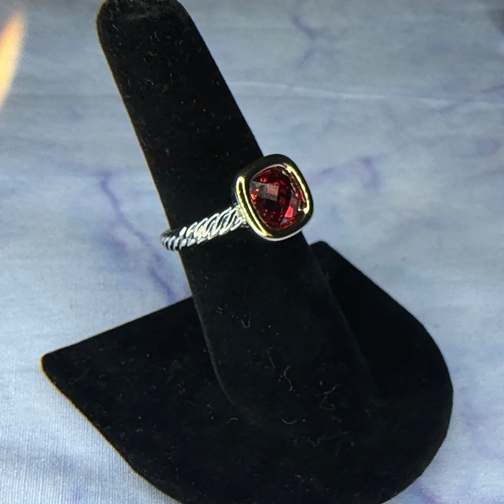 Two-Tone Red Garnet-Style Cushion Ring